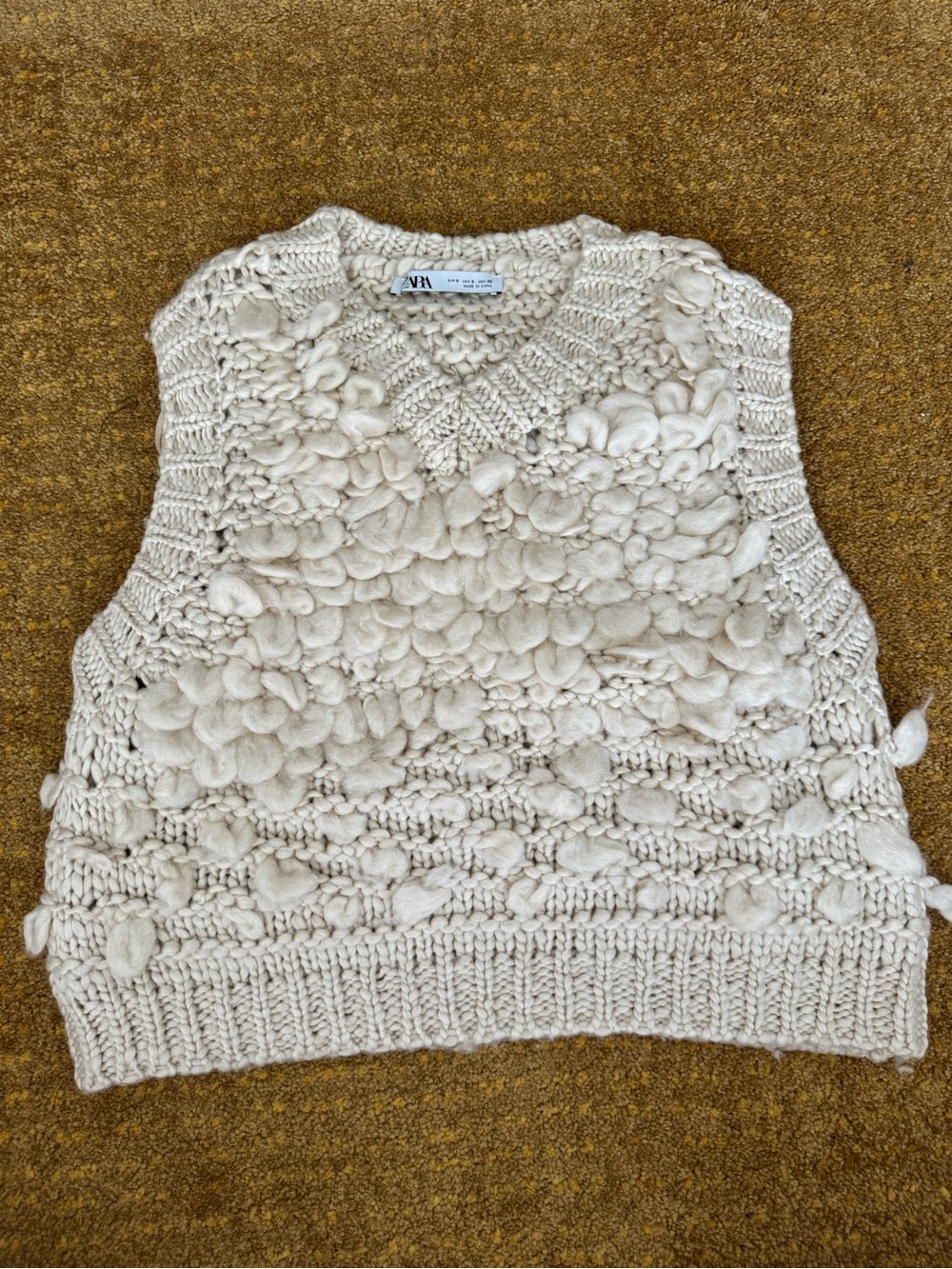 ZARA Wool Blend Cream Textured Popcorn Knit Vest US S